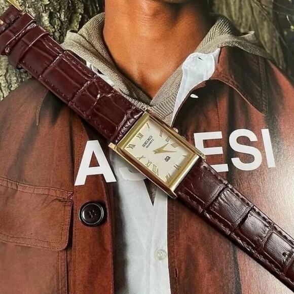 Seiko Other - Vintage Style Seiko Quartz Mens Gold Watch & Brown accents W/ Leather Strap